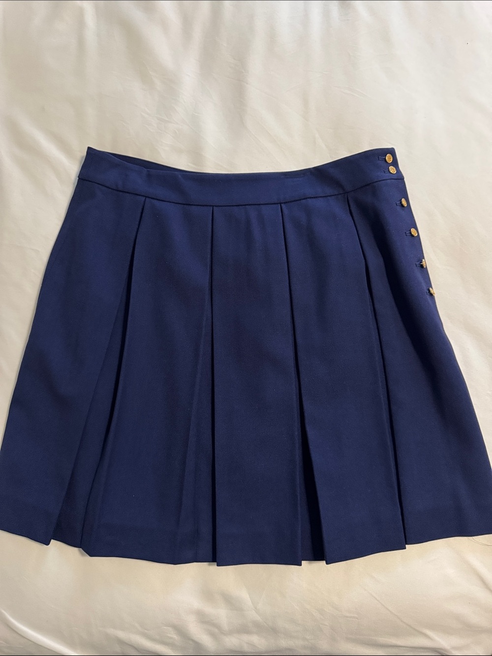 Tommy Hilfiger Navy Pleated Women’s Skirt with gold buttons